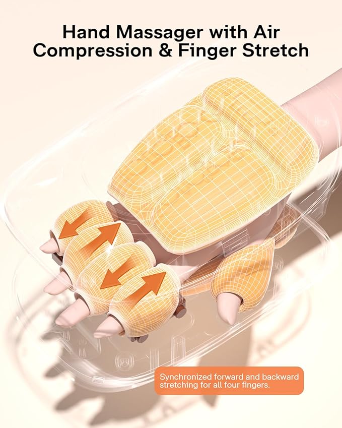 ALLJOY Hand Massager with Heat and Compression, Knuckle Stretching and Hand Massage, 6 Modes 6 Intensities 3 Heat for Arthritis and Carpal Tunnel Relief, Valentines Day Gifts for Women Men(White)