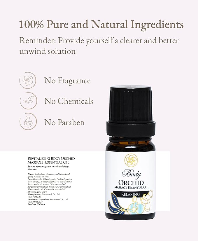 100% Organic Essential Oil Blend for Massage, Home Care, Aromatherapy, Natural Ingredients - Orchid, Sage, Lemon, Tea Tree, Sweet Fennel, Neroli, 10ML