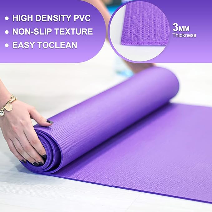 24 Pack 3 mm Thick Yoga Mat Bulk, Non Slip Exercise Workout Fitness Pad for Women Men, Gym Home Yoga Pilates, Easy to Clean, Sturdy PVC