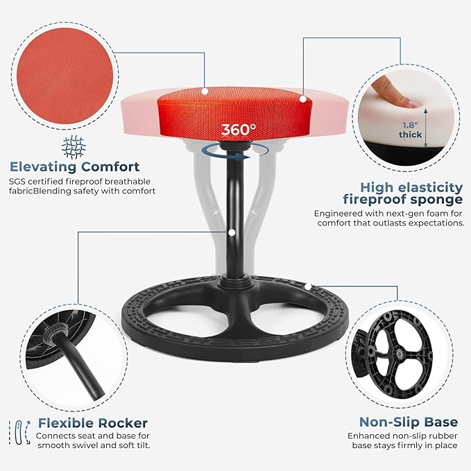 ADHD Chair for Kids, Yoga Chairs for Adults, Wobble Stool Active Flexible Seating Desk Chair with Non-Slip Base and Washable Seat Cover for Stability, Balance, Yoga, Office, School, Classroom