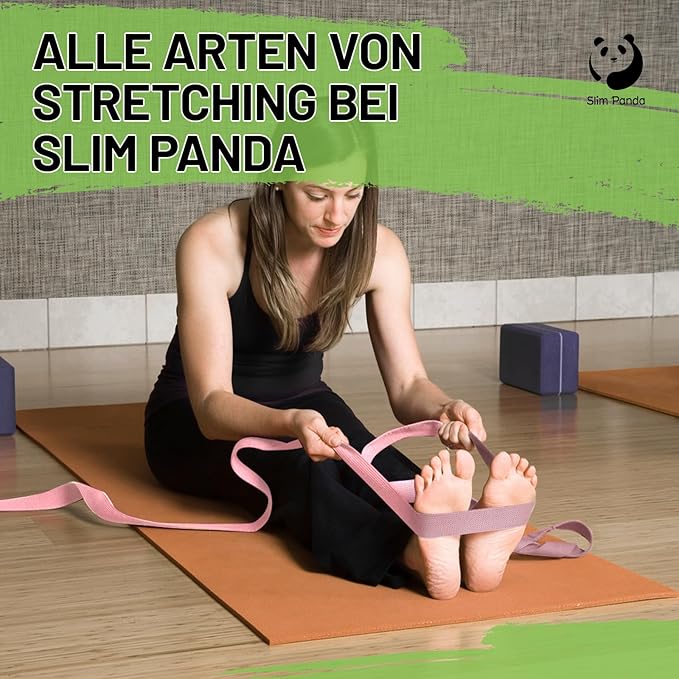 Slim Panda Yoga Strap for Stretching,Cotton Yoga Strap with Adjustable D-Ring Buckle,Non-Elastic Yoga Belt for Pilates,Gym Workouts,Physical Therapy,Improve Flexibility