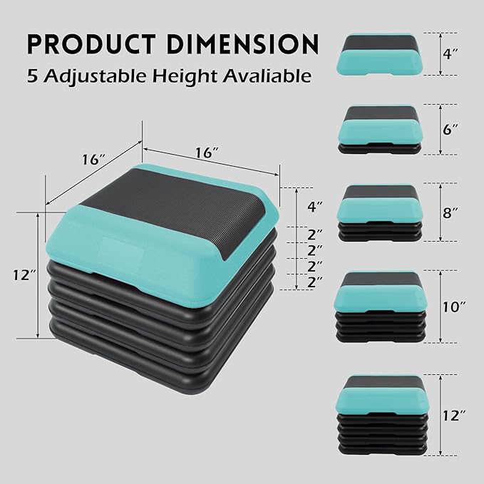 Step Aerobic Platform, Exercise Step with levels Adjustable Height, Stackable Risers, Fitness Training Workout Stepper for Home Gym, Cardio Strength, Multiple Size & Color