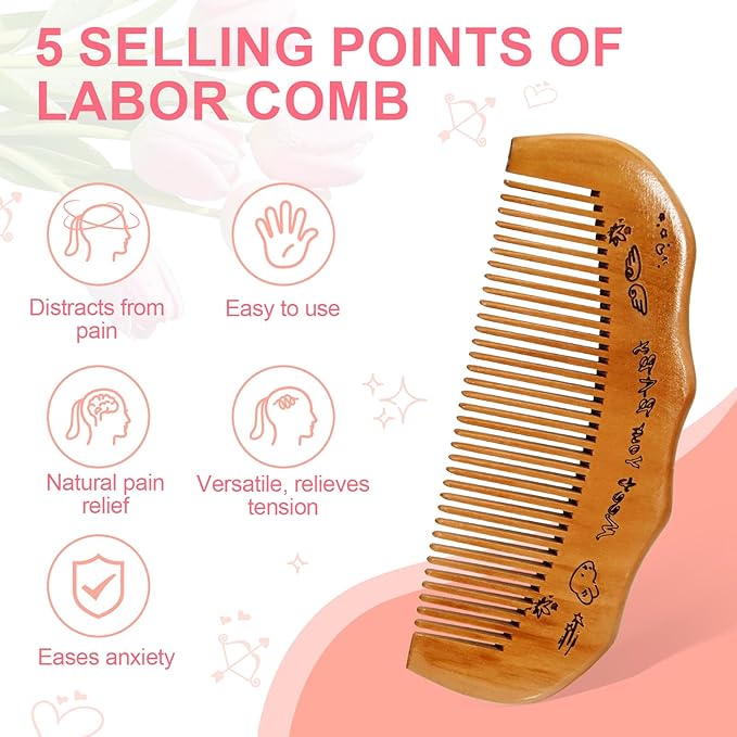 Birth Comb Acupressure Massage Ball Set - Wooden Labor Comb Natural Labor and Delivery Essentials, Mom to Be Gift, New Mom Gifts for Labor Pain Relief