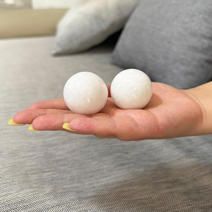 Natural Marble Baoding Chinese Meditation Balls, Stress Relief Hand Exercise Therapy Set, White X-Large-2"