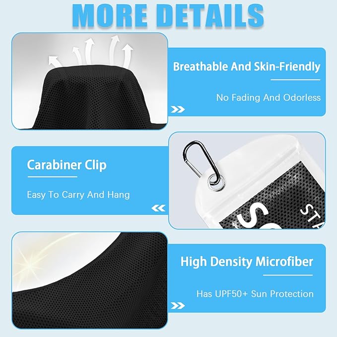4 Packs Cooling Towel, 40" x 12" Microfiber Cooling Towels for Neck and Face, Soft Breathable Gym Towel for Working Out with Waterproof Bag & Carabiner, Sweat Towels for Travel, Yoga, Climb, Running