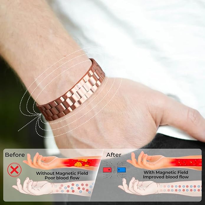 Copper Bracelet for Men and Women, Strength Mens Magnetic Copper Bracelets with 3,800 Gauss Magnets, 99.99% Pure Solid Copper, Handmade Copper Jewelry Gift