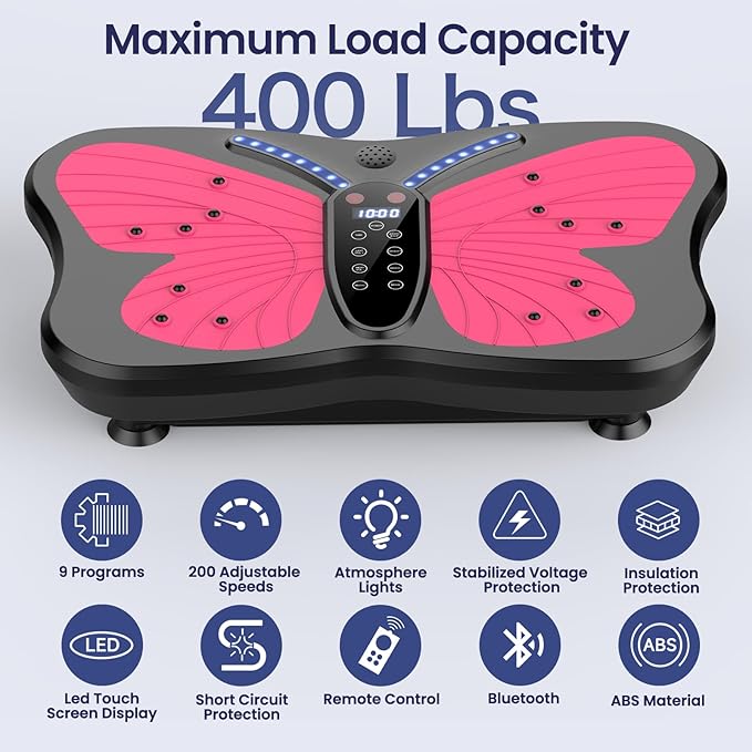 Vibration Plate Exercise Machine for Lymphatic Drainage, Vibration Machine for Full-Body Weight Loss Shaping, Vibrate Fitness Platform 400 Lbs & 200 Adjustable Speeds for Women Men Home