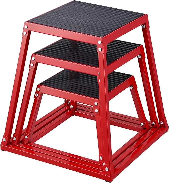 Plyometric Jump Box 3 Pcs Set, 12/18/24 Inch Fitness Exercise Platform, Steel Anti-Slip Step Up Box Jumping Agility Box for Home Gym Strength Training Workout