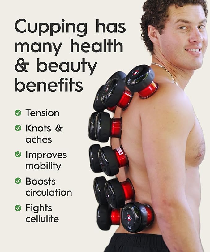 REVO The Original 4-in-1 Smart Cupping Therapy Massager, Red Light Therapy for Targeted Pain Relief, Knots, Aches, Muscle Soreness, Circulation & Tighter Skin, Portable Cupping Kit (Four Pack)