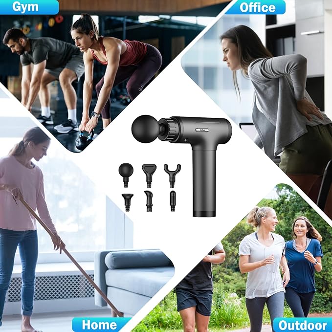 Massage Gun, Massage Gun Deep Tissue, Handheld Back Massager for Athletes, Percussion Muscle Massager with 6 Attachments & 30 Speed, Father's Day, Grey