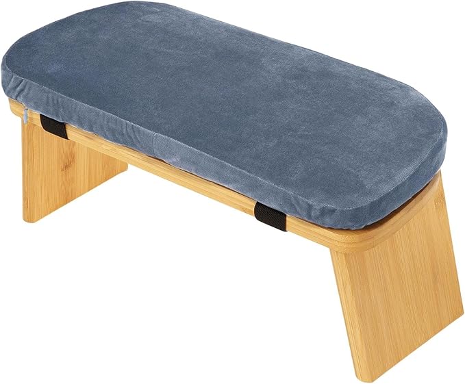 Meditation Bench Kneeling Stool Chair Wooden Prayer Bench Meditation Stool, Gray Blue