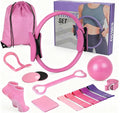 Pilates Kit for Home Workouts, Pilates Equipment Set with Ring, Ball, 5 Resistance Bands, Magic Circle Hoop, Gliding Discs, Compact Toning Fitness Essentials Starter Accessories Pilates Sets for Women