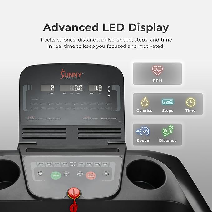 Sunny Health & Fitness Wi-Fi Smart Treadmill Walking Pad with Shock Absorption Cushioning, Home Fitness Cardio Equipment with SunnyFit App Access - Compact Foldable, Auto Incline, Under Desk Optional