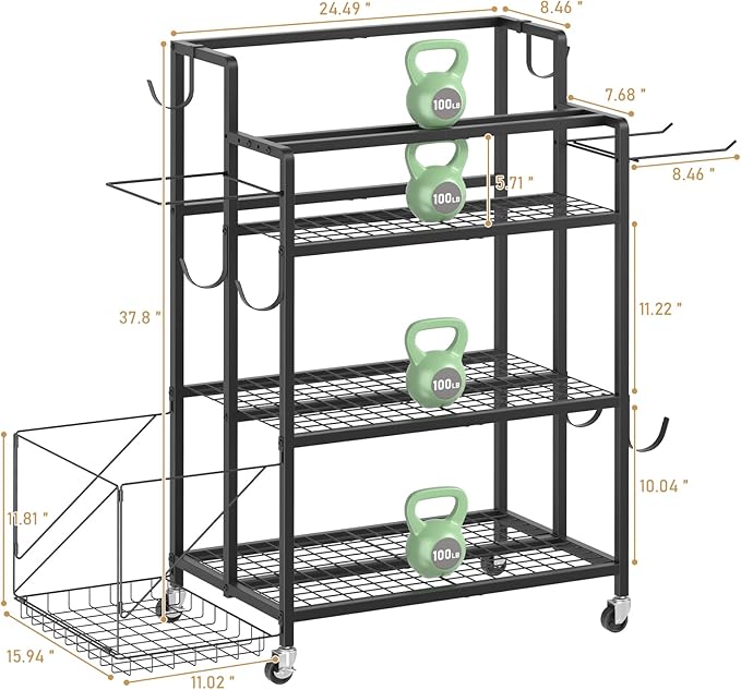 Dumbbell Rack, Utility Weight Storage Racks, Home Gym Storage for Dumbbell Set，Kettlebells，Yoga Mat and Workout Equipment