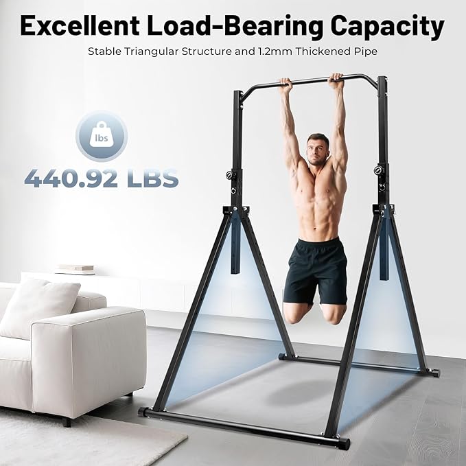 Pull Up Station, Triangular Design Power Tower Foldable Pull Up Bar Station, Height Adjustable Multi-Function Tower Workout Dip Stand For Home Gym Strength Training Equipment (440.92lbs)