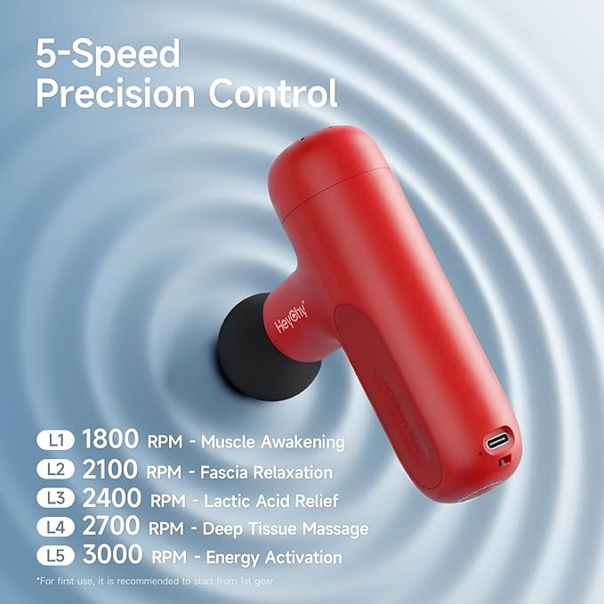 Super Mini Massage Gun Deep Tissue, Handheld Muscle Massager with 4 Heads, Percussion Travel Size Massager Gun for Men & Women Back Pain Relief, Quiet for Home, Gym, Office, Red