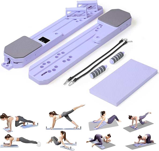 Pilates Board, Portable 7-in-1 Multifunctional Pilates Reformer Equipment with Timer, Anti-Slip and Quiet Design Pilates Reformers for Home Workout, Core Exercise for Women