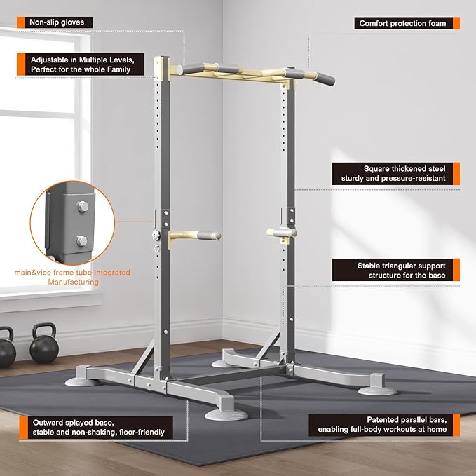 Multi-function Pull Up Station, Portable Workout Equipment with Pull Up Bar and Dip Station for Home Gym, Support 600lbs