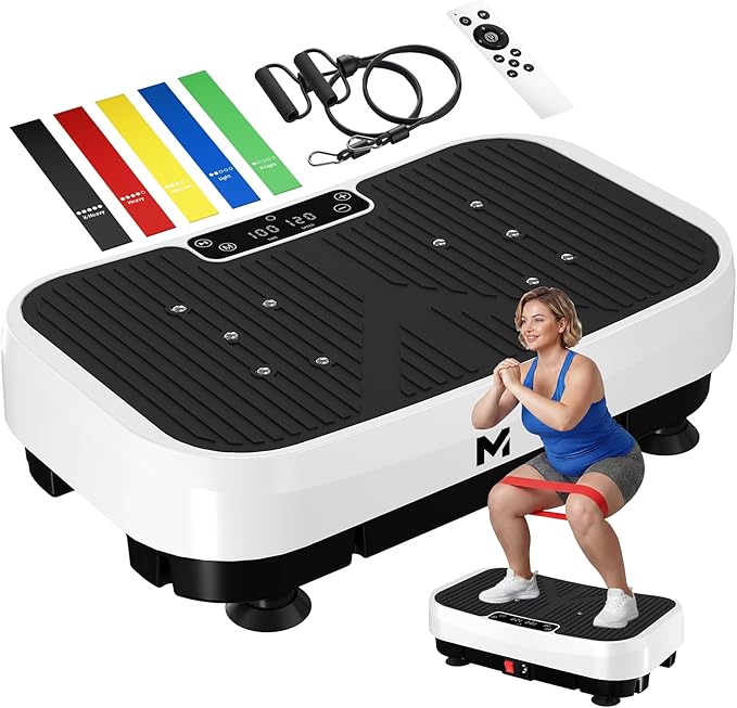 MASYN Vibration Plate Exercise Machine for Lymphatic Drainage 120 Levels Whole Body Vibrating Platform with Resistance Bands & Bluetooth 440 lbs Capacity Shaker Board Workout Equipment for Weight Loss