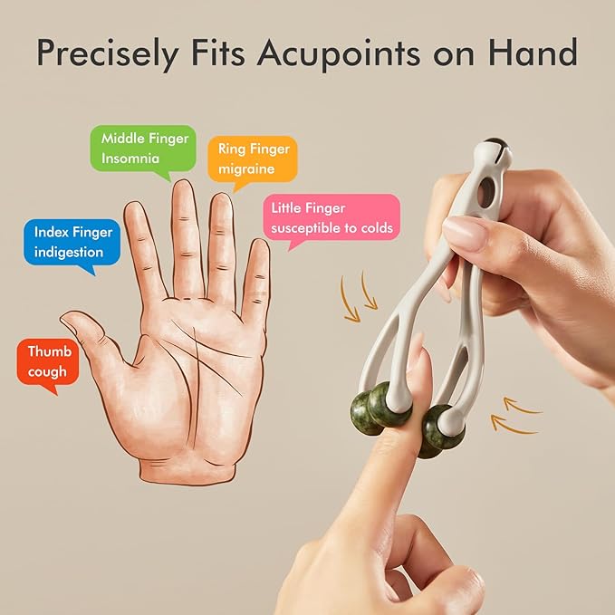 CHOSIN 2-in-1 Jade Roller Finger Massager for Fatigue, Pain Relief, Arthritis for Seniors Men Women - Dual-Sided Therapy Tool Jade for Hands, Palm & Wrist