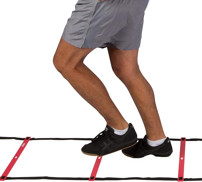 Trademark Innovations Agility Quad Ladder - 12 Adjustable Rungs on Four Training Ladders (Red and Yellow)