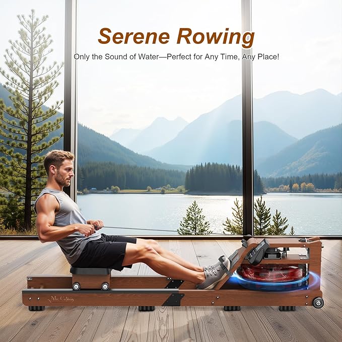 Water Rowing Machine for Home Use- Foldable Rower Machine 400LBS Weight Capacity with Dedicated Monitor & Comfortable Seat, Bluetooth APP
