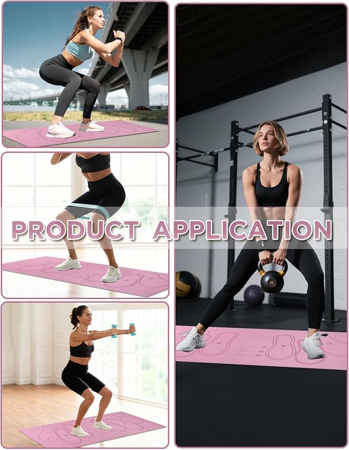 Squat Mat with Foot Position,Large Squat Target Pad 30'' X 13.8'',4mm Thickness Squat Mat Foot Positioning, Exercise Mat for Squats, Leg and Abdominal Workouts