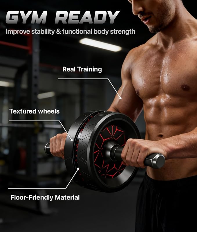 ROMIX Ab Roller Wheel, Wide Ab Wheel Roller with Extra Thick Knee Mat for Home Gym Fitness, Abs Workout Equipment for Abdominal and Core Strength Training for Men and Women, Exercise Wheels for Abs