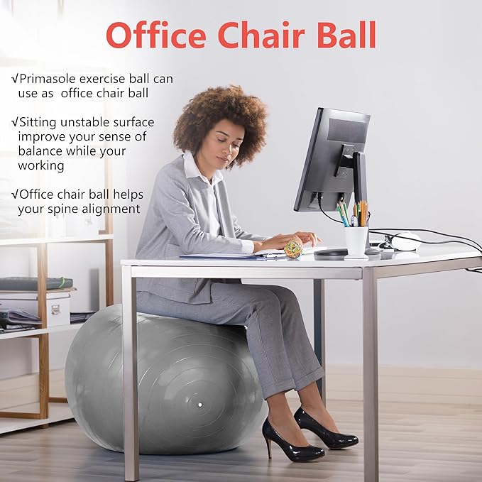 Primasole Exercise Ball for Balance Stability Fitness Workout Yoga Pilates at Home Office & Gym Birthing Ball for Pregnancy, Office Ball Chair