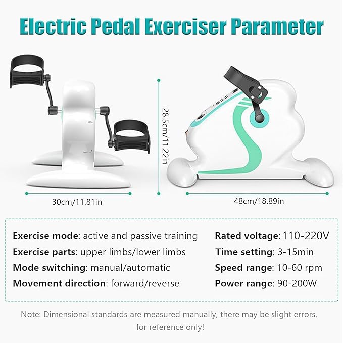 Motorized Pedal Exerciser, Mini Electric Pedal Rehabilitation Machine, 12 Levels Speed Adjustment, Portable Fitness Cycle for Arm/Leg Exercise, Seniors Rehab Training