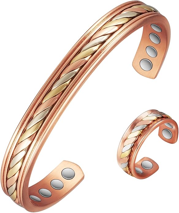 Copper Bracelet for Women, Pure Copper Suit Adjustable Braid Magnetic Bracelet Ring, Fashion Jewelry Present (CPB-R1009 0208)