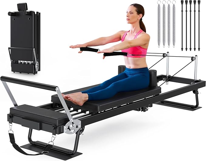 91.3" Pilates Reformer Foldable, TYRSEN Adjustable Pilates Machine, Springs and Cords Dual Resistance Customizable, Longer Smooth Rail, Jump Board, Full-Body Workout Equipment Home Use, Up to 400 lbs