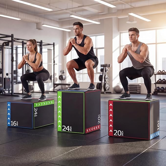 Goplus 3-in-1 Plyometric Jump Box, 16"x20"x24" Soft Foam Plyo Box with 3 Heights, Non-Slip Cover for Home Gym Strength, HIIT, Step-Ups, Agility Training, HIIT, Agility Workouts