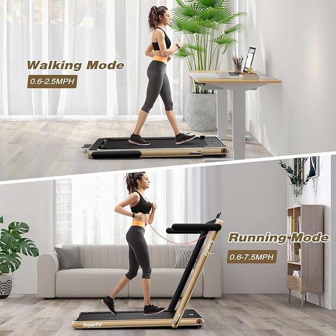 Goplus 2 in 1 Folding Treadmill, 2.25HP Superfit Under Desk Electric Treadmill, Installation-Free with Remote Control, APP Control and LED Display, Walking Jogging for Home Office