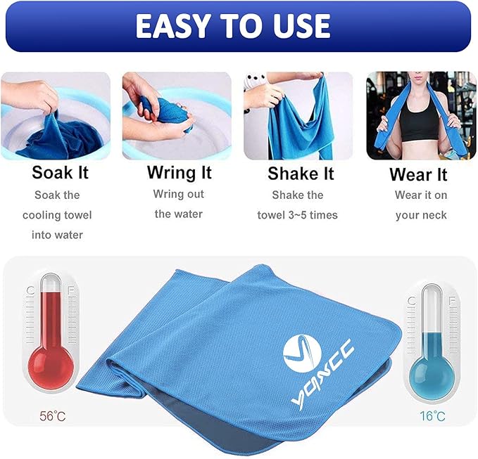 YQXCC Cooling Towels | 6 Pack 47"x12" | Ice Cool for Neck | Microfiber Soft Breathable Chilly | for Yoga, Sports, Golf, Gym, Camping, Running, Fitness, Workout & More Activities