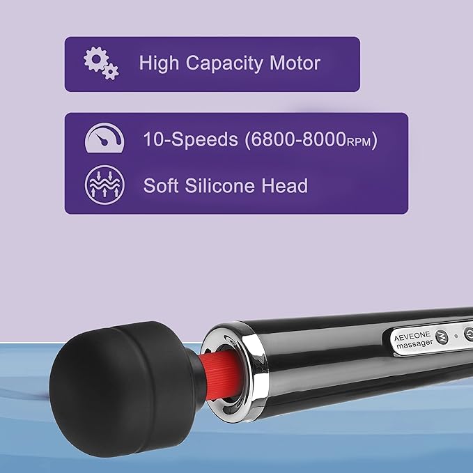 Wired Powerful Handheld Wand Massager, Strong Personal Vibration Massage for Sports Recovery, Back Muscle Aches, Whole Body Pain (Black)