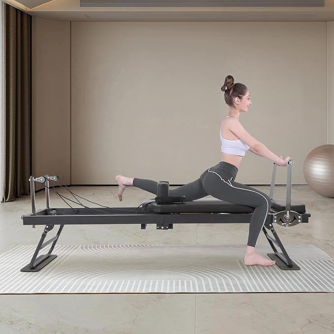 Multifunctional Yoga Fitness Equipment, Foldable Pilates Reformer Machine, Pilates Exercise Equipment Up to 264.55lbs Weight Capacity for Homes, Offices, Yoga Studios (Black)