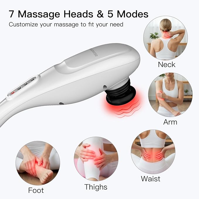 MEGAWISE Cordless Back Massager for Shoulders, Waist, Legs, Rechargeable 3200mAh Battery, 5 Speed and 5 +2 Massage Nodes 5 Hard, 2 Silicone Nodes, Massage While Moving Around (Off White Cordless)