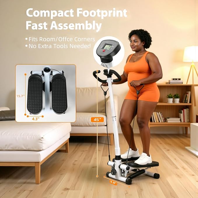 Steppers for Exercise at Home, Mini Stepper with Resistance Bands, Hydraulic Fitness Stepper with LCD Monitor, 360LBS Weight Capacity Portable Stair Stepper for Small Spaces