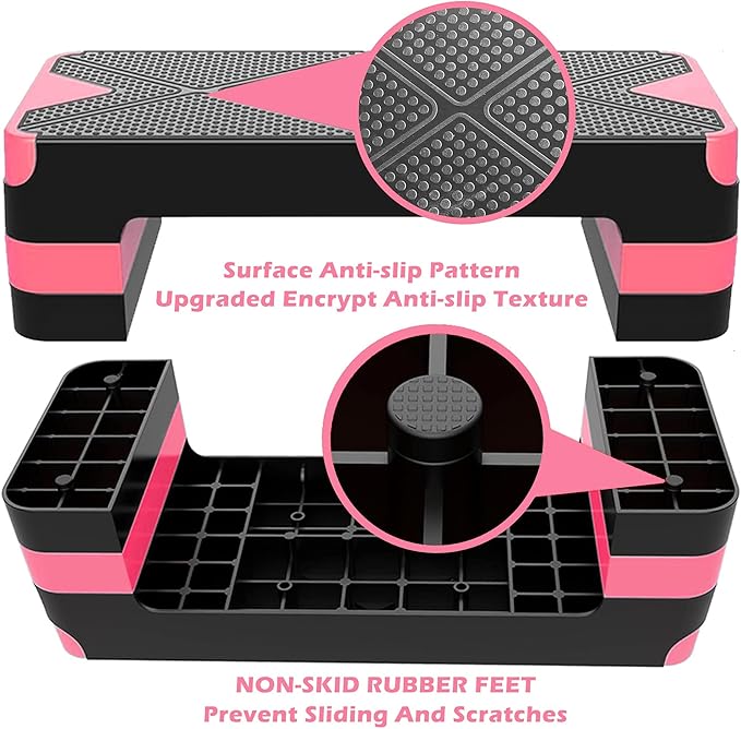 Adjustable Aerobic Exercise Step- Workout Step Platform, 26.5" Step Deck with 4", 6", 8" Height Risers, Women's Home Gym Fitness