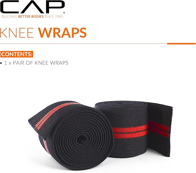 Cap Barbell Elastic Knee Wraps for Weightlifing– Pair of Adjustable Knee Wraps for Men & Women, for Powerlifting, Squats, Leg Press, and Cross Training