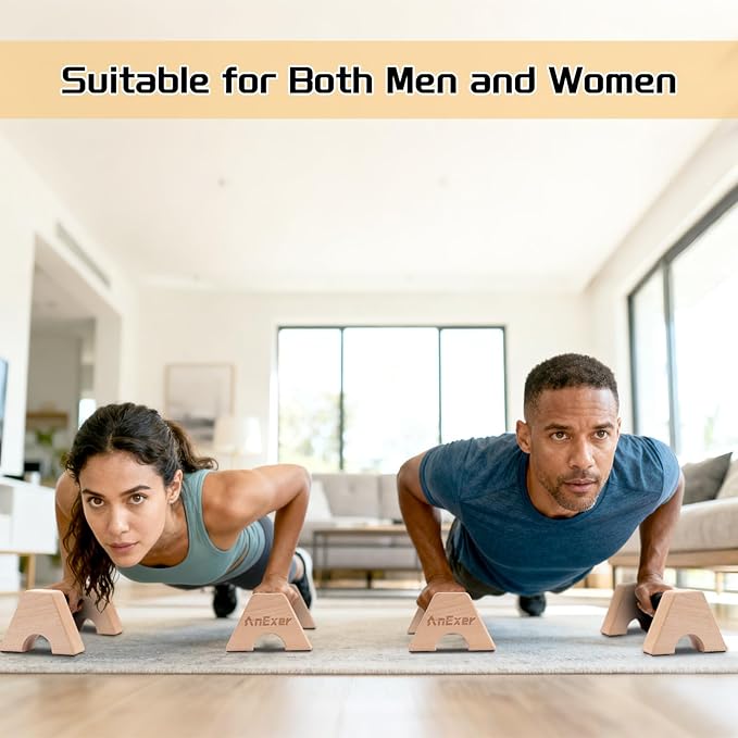 Parallettes Bars, Wooden Calisthenics Equipment with Anti-slip Tape, Push Up Bar& Handstand Blocks for Strength Training and Calisthenics