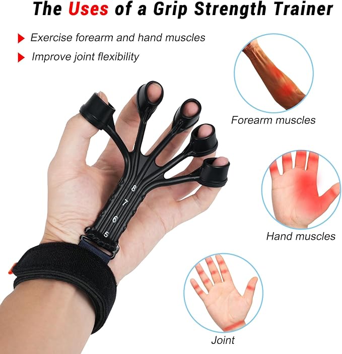 Grip Strength Trainer,Gripster, 4 Pcs Hand Gripper Strengthener, 8-Gear Strength Adjustment, Used to Exercise Finger Strength, Flexibility and Physical Recovery of Hands.