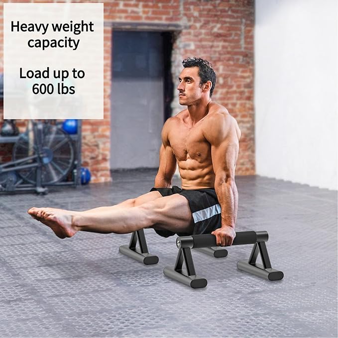 SELEWARE Wood push up bars Parallettes bars Anti-slip Handstand Bars for Calisthenics, Fitness, Floor workouts Solid Wood with Sturdy Metal Bracket, Support 600 lbs