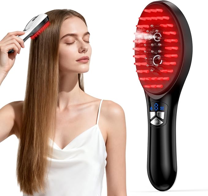 6-in-1 Rechargeable Scalp Massager Oil Applicator, Nano Mist, Electric Scalp Vibration Brush for Home Spa, Effortless Detangling & Relaxation Head Massage Tool for All Hair Types
