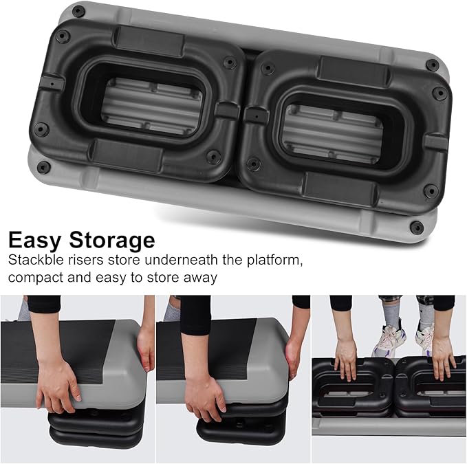 Adjustable Aerobic Stepper Workout Step with 4 Risers Fitness & Exercise Platform Trainer