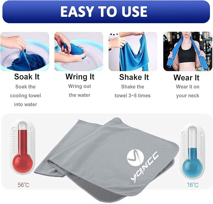 YQXCC 4 Pack Cooling Towels | 40"x12" | Cool for Neck and Face | Microfiber Soft Breathable Chilly | for Yoga, Sport, Golf, Gym, Camping, Running & More Activities