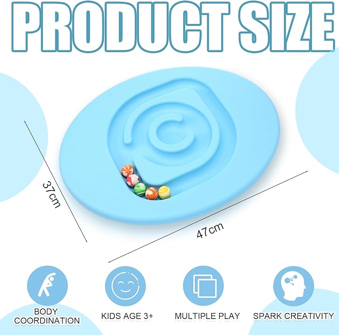 Kids Maze Balance Board Plastic Wobble Rocker Balance Board with Mini Balls Load 170lb for Balancing Exercise Equipment Game Boys Girls Physical Therapy 18.5 x 14.57 Inch(Blue,Round)