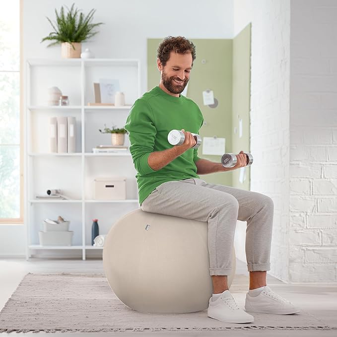 Leitz Sitzball für aktives Sitzen, Gymnastikball, Ergonomische Alternative, INKL. Stoffbezug, Handluftpumpe