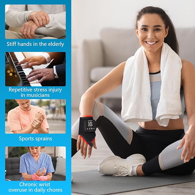 Magnetic Portable Infrared Therapy Device for Hand Wrist Joint Muscle, 660nm & 850nm Red Light Therapy Pad Adjustable Cordless Strap for Men & Women Travel Home